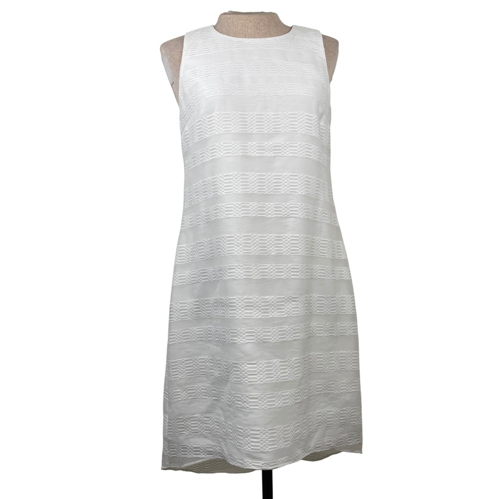 Vince Camuto Womens White Textured Stripe Lattice High Low Shift Dress Size 4